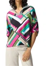 Joseph Ribkoff Georgette Geometric Print Boxy Top In Black/multi In Multi