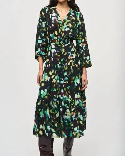 Joseph Ribkoff Georgette Maxi Dress In Black/multi