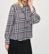 Joseph Ribkoff Georgette Plaid Puff Sleeve Top In Vanilla / Multi In Multi