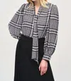 Joseph Ribkoff Georgette Plaid Puff Sleeve Top In Vanilla/multi In Multi
