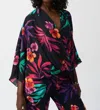 Joseph Ribkoff Floral V-neck Wrap Pullover Top In Black In Blue
