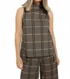 Joseph Ribkoff Sleeveless Plaid Top In Camel/black In Black