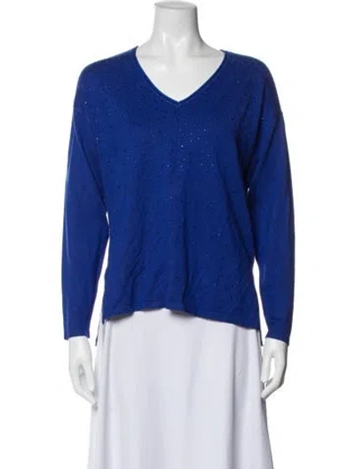 Pre-owned Joseph Ribkoff Graphic Print V-neck Top In Blue