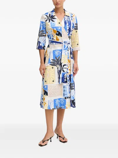 Joseph Ribkoff Graphic-print Belted Wrap Midi Dress In Black