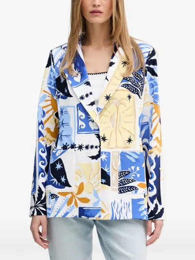 Joseph Ribkoff Graphic-print Notched-lapels Blazer In Blue