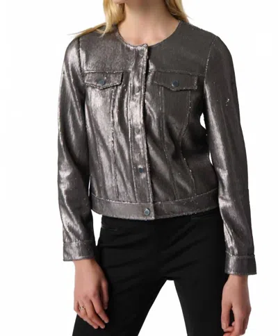 Joseph Ribkoff Grey Sequined Long Sleeve Trucker Jacket In Black