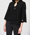 Joseph Ribkoff Grommet Detail 3/4 Sleeve Asymmetric Swing Jacket In Black
