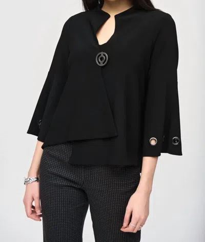 Joseph Ribkoff Grommet Detail 3/4 Sleeve Asymmetric Swing Jacket In Black