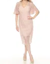 Joseph Ribkoff Guipure Lace Flutter Sleeve Midi Sheath Dress In Quartz In Pink