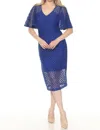 Joseph Ribkoff Guipure Lace Flutter Sleeve Midi Sheath Dress In Royal Sapphire In Blue