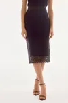 Joseph Ribkoff Guipure Lace High Waist Pencil Skirt In Midnight Blue In Brown