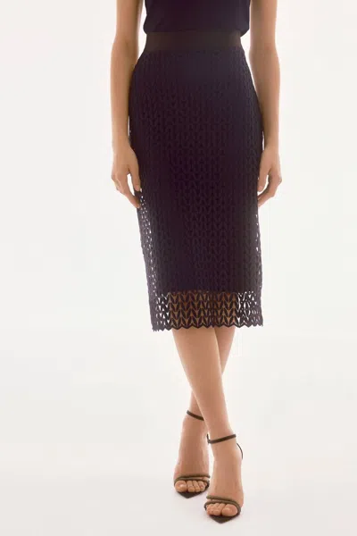 JOSEPH RIBKOFF GUIPURE LACE HIGH WAIST PENCIL SKIRT IN MIDNIGHT BLUE