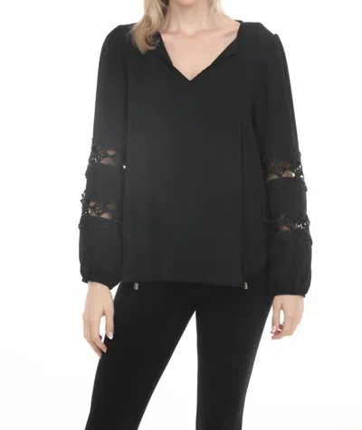 Joseph Ribkoff Guipure Lace Inset Puff Sleeves Tunic Top In Black