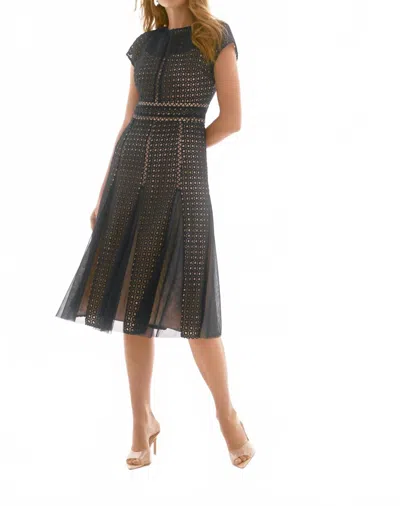 Joseph Ribkoff Guipure Lace Midi Fit And Flare Dress In Navy/nude