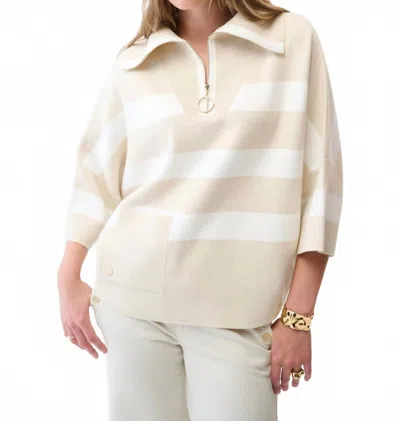 Joseph Ribkoff Half Zip Sweater In Moon Stripe In Neutral