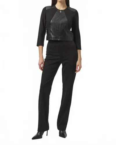 Joseph Ribkoff Heavy Knit And Leatherette Fitted Jacket In Black