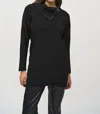 Joseph Ribkoff Asymmetrical Funnel Neck Long Sleeve Top In Black/iguana Green In Black