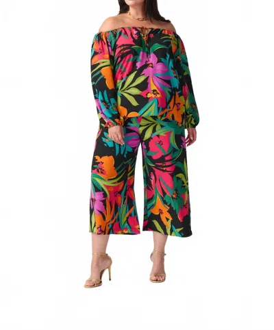 Joseph Ribkoff Hibiscus Print Top In Black/multi