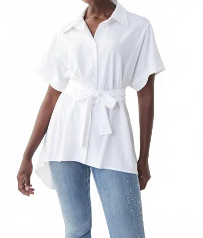 Joseph Ribkoff High-low Sash Button Down Blouse In White