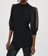 Joseph Ribkoff High Neck Organza Puff Sleeve Tunic In Black