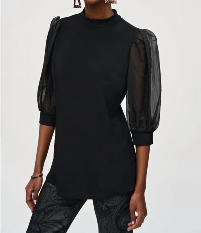 Joseph Ribkoff High Neck Organza Puff Sleeve Tunic In Black