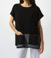 Joseph Ribkoff Hip-length Crew Neck Blouse In Black In Black