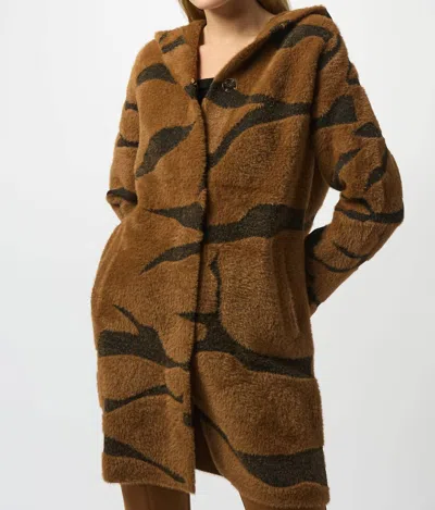 Joseph Ribkoff Hooded Animal Print Coat In Brown/black
