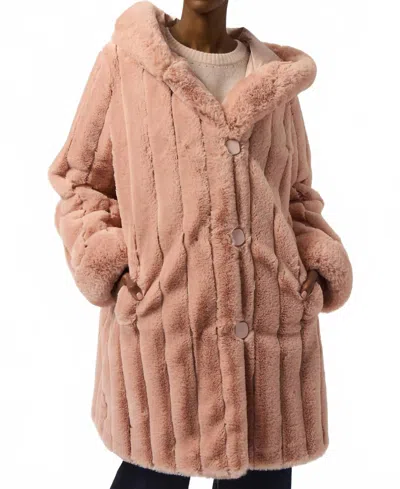 Joseph Ribkoff Hooded Reversible Faux Fur Coat In Rose In Multi