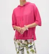 Joseph Ribkoff Hooded Short Sleeve Boxy Top In Geranium In Multi