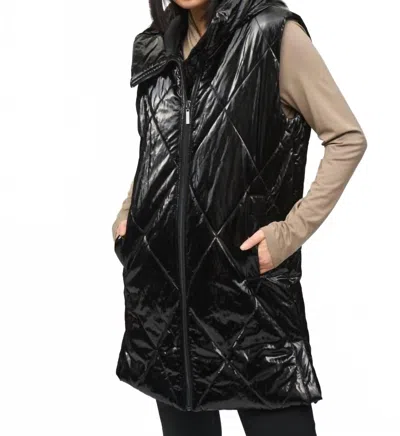 Joseph Ribkoff Hooded Sleeveless Quilted Zip Front Puffer Vest In Black