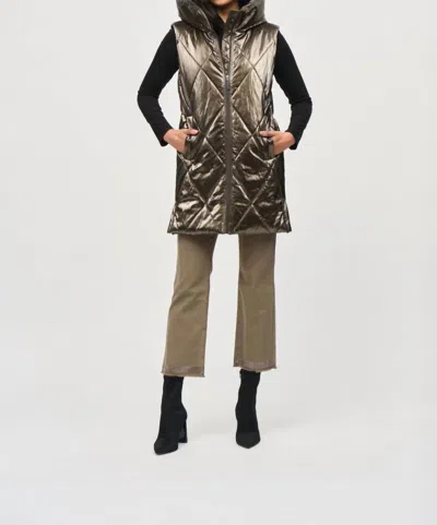 Joseph Ribkoff Hooded Sleeveless Quilted Zip Front Puffer Vest In Taupe In Gray