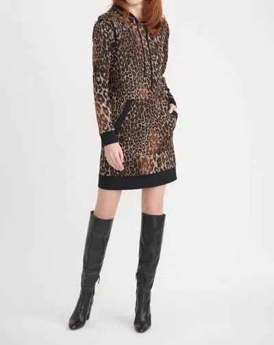 Joseph Ribkoff Hooded Sweatshirt Dress In Leopard In Brown