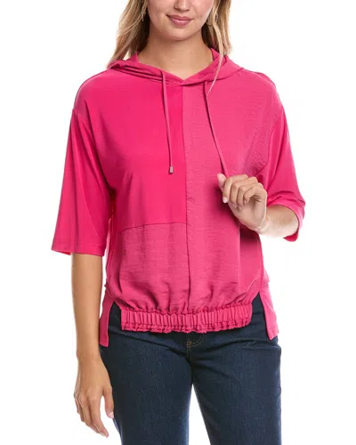 Joseph Ribkoff Hooded Short Sleeve Boxy Top In Geranium In Multi