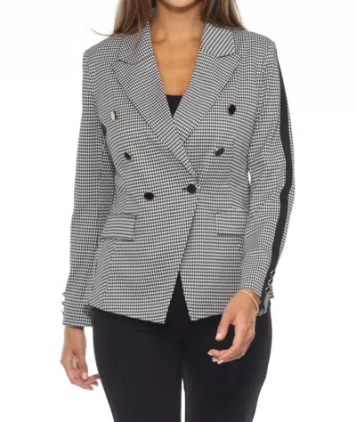 Joseph Ribkoff Houndstooth Double Breasted Blazer In Black/vanilla