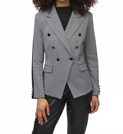 Joseph Ribkoff Houndstooth Jacquard Knit Fitted Blazer In Black/vanilla In Gray