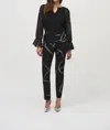 Joseph Ribkoff Ilky Knit Abstract Print Pull-on Pants In Black/silver In Black