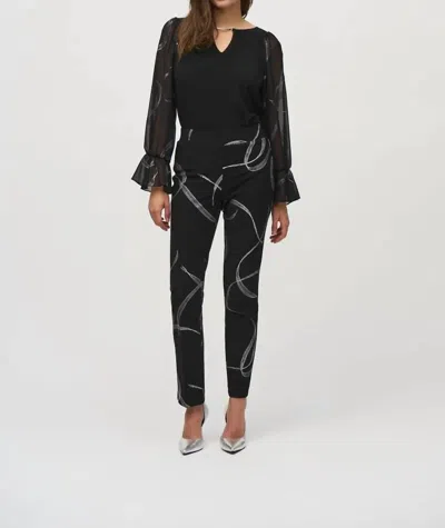 Joseph Ribkoff Ilky Knit Abstract Print Pull-on Pants In Black/silver