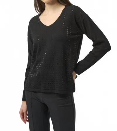 Joseph Ribkoff Iron-on V-neck Pullover Sweater Top In Black