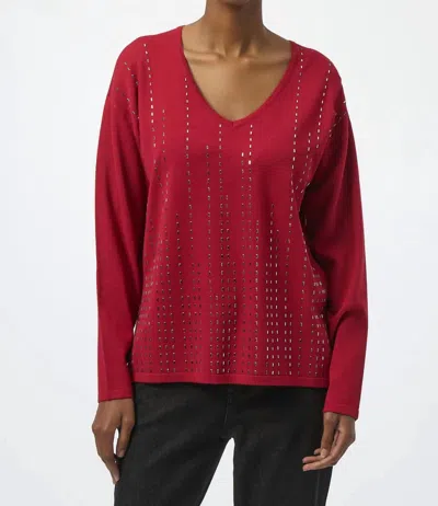 Joseph Ribkoff Iron-on V-neck Pullover Sweater Top In Deep Cherry In Red