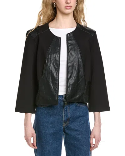 Joseph Ribkoff Faux Leather Trim Jacket In Black