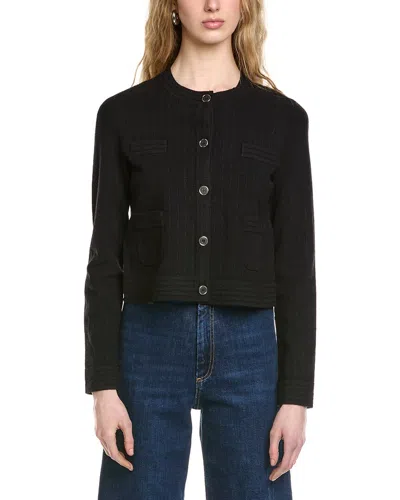 Joseph Ribkoff Sweater Knit Crew Neck Button Front Jacket In Black
