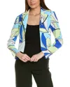 Joseph Ribkoff Silky Knit Floral Print Fitted Jacket In Vanilla Multi In Green