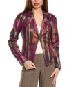 Joseph Ribkoff Foiled Print Faux Suede Jacket In Multi In Red