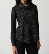 Joseph Ribkoff Jacquard Cowl Neck Sweater In Black/grey In Multi