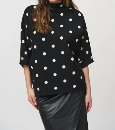 JOSEPH RIBKOFF JACQUARD DOT PRINT TOP SWEATER IN BLACK/ VANILLA