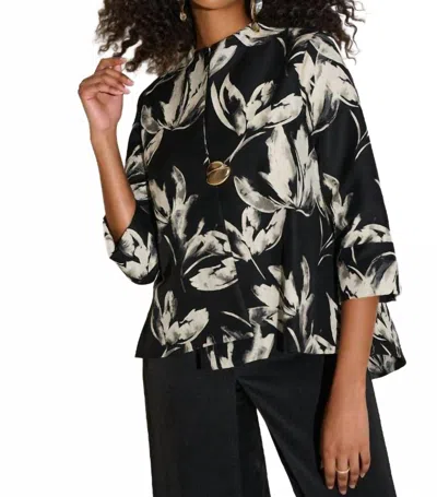 Joseph Ribkoff Jacquard Floral Jacket In Black Off White