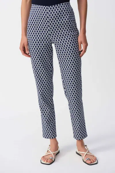 Joseph Ribkoff Jacquard Geometric Print Slim Pant In Blue / White