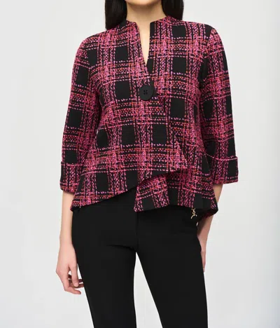 Joseph Ribkoff Jacquard Knit Swing Jacket In Black/pink Plaid In Multi