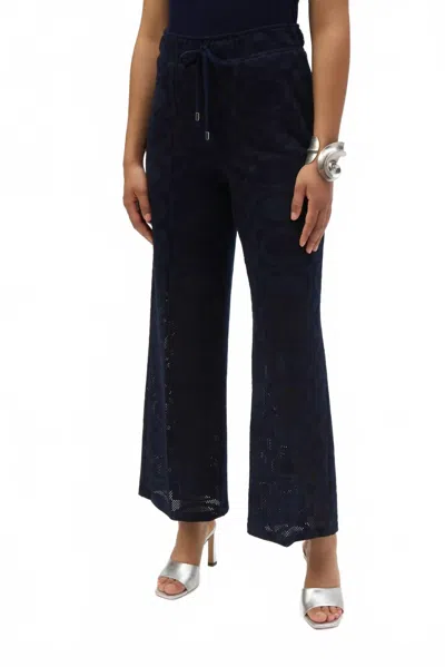 Joseph Ribkoff Jacquard Mesh Wide Leg Pants In Midnight Blue