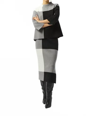 Joseph Ribkoff Jacquard Sweater Color Block Skirt In Black/white In Multi